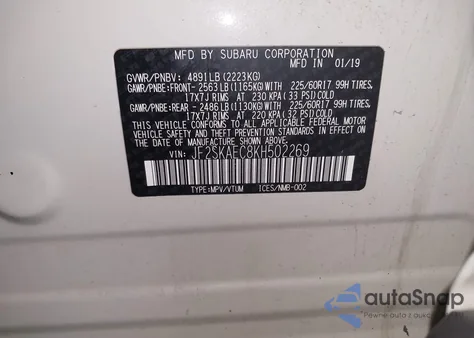 2019 Subaru Forester Premium z USA, uszkodzony, nr VIN JF2SKAEC8KH502269